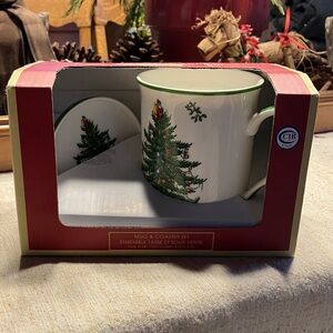 Spode Festive Green Christmas Tree Mug & Coaster Set